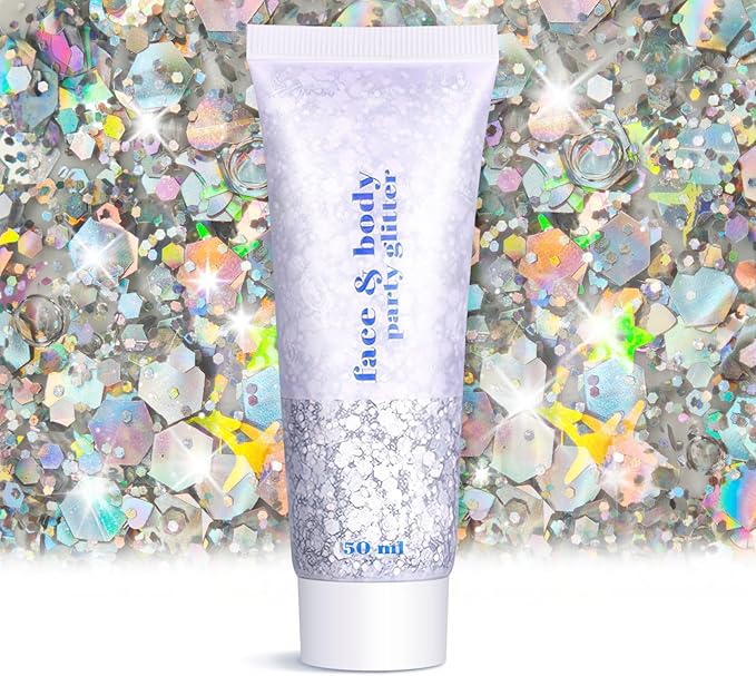 Body Face Glitter Makeup - Christmas Face Glitter Kids Stocking Stuffers, Sparkly Chunky Hair Glitters, Mermaid Birthday Decorations Rave Outfits for Kids (Silver Body Glitter)