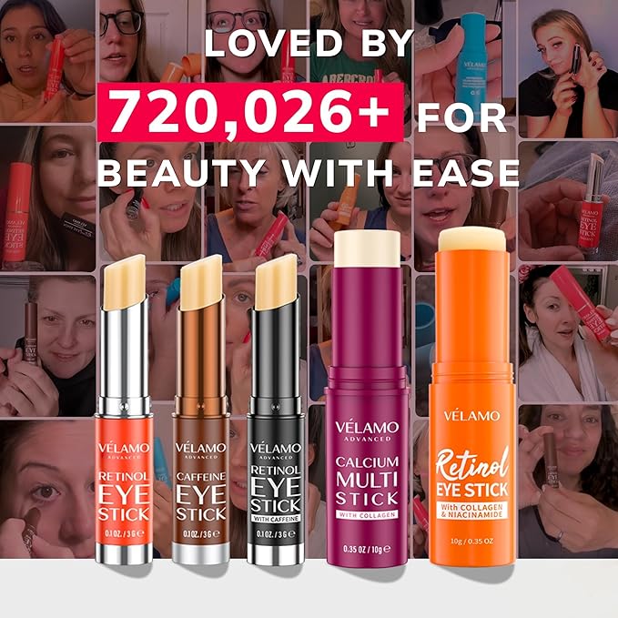 VELAMO ADVANCED Caffeine & Retinol Eye Stick Duo: Energizing & Renewing AM/PM Under Eye Balms for Dark Circles, Puffiness & Wrinkles - Travel Essentials, Portable & Perfect for On-the-go Use