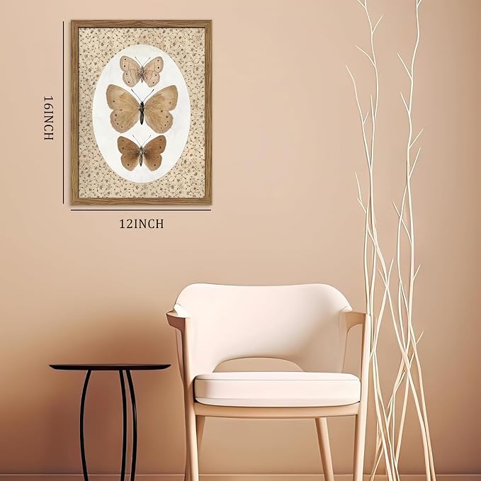 Framed Butterfly Canvas Wall Art, Vintage Butterfly Pictures Posters Wall Decor, Modern Farmhouse Decor, Rustic Retro Butterflies Paintings Prints for Bedroom Bathroom Shelf 12x16 inch