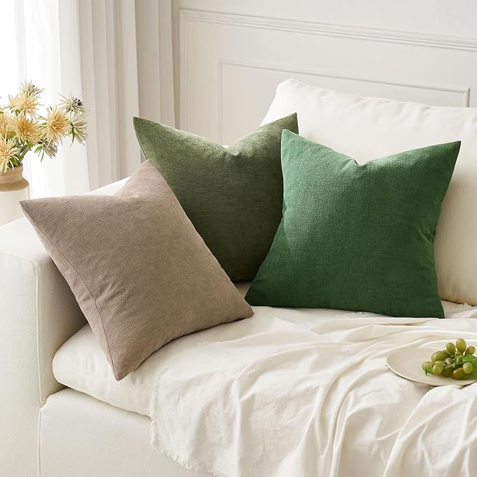 MIULEE Moss Green Chenille Couch Throw Pillow Covers, 18x18 | Set of 2, Soft Modern Farmhouse Style, Decorative Pillowcases for Sofa Living Room Bed, Home Decor