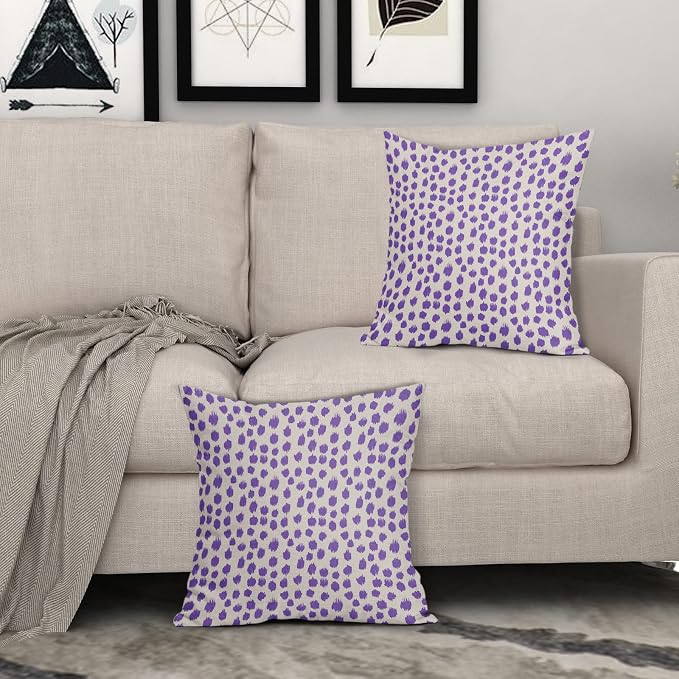 Purple Cream Pillow Covers 18x18 Set of 2 Boho Design Polka Dot Throw Pillows Modern Brush Strokes Print Decorative Outdoor Pillowcase Square Cushion Cover Linen Pillow Case for Home Sofa Couch Bed
