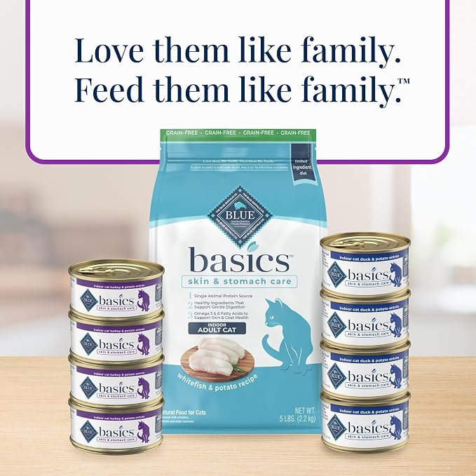 Blue Buffalo Basics Turkey Adult Grain-Free Wet Cat Food, 5.5 oz, 24 ct | Skin & Stomach Care, Real Turkey #1 Ingredient, Limited Ingredient Diet, Antioxidant-Rich LifeSource Bits, Skin & Coat Health