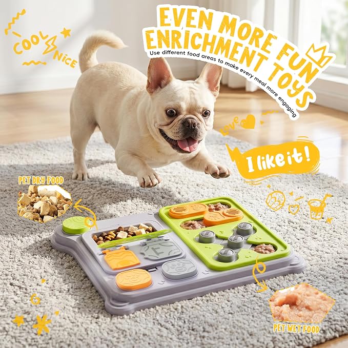 Dog Puzzle Toy, Dog Enrichment Toys, Level 1 Interactive Treat Dispensing Toy for Dogs, Slow Feeder for Mental Stimulation, Non-Slip Base, Detachable Easy-Clean Tray, Green