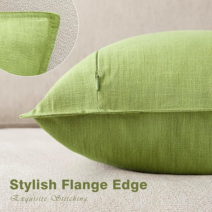 Foindtower Pack of 2, Decorative Linen Solid Throw Pillow Covers Soft Accent Euro Cushion Case Farmhouse Neutral Pillowcase for Chair Couch Sofa Bedroom Living Room Home Decor 26 x 26 Inch Lush Green