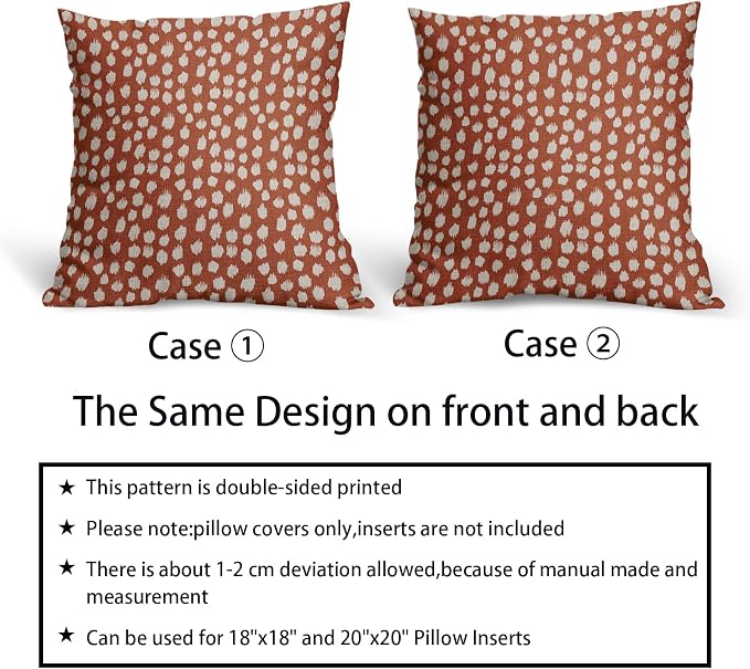 Burnt Orange Cream Dots Pillow Covers 24x24 Set of 2 Boho Design Polka Dot Throw Pillows Modern Trendy Print Outdoor Decorative Pillowcase Square Linen Cushion Cases Decor for Sofa Couch Bed
