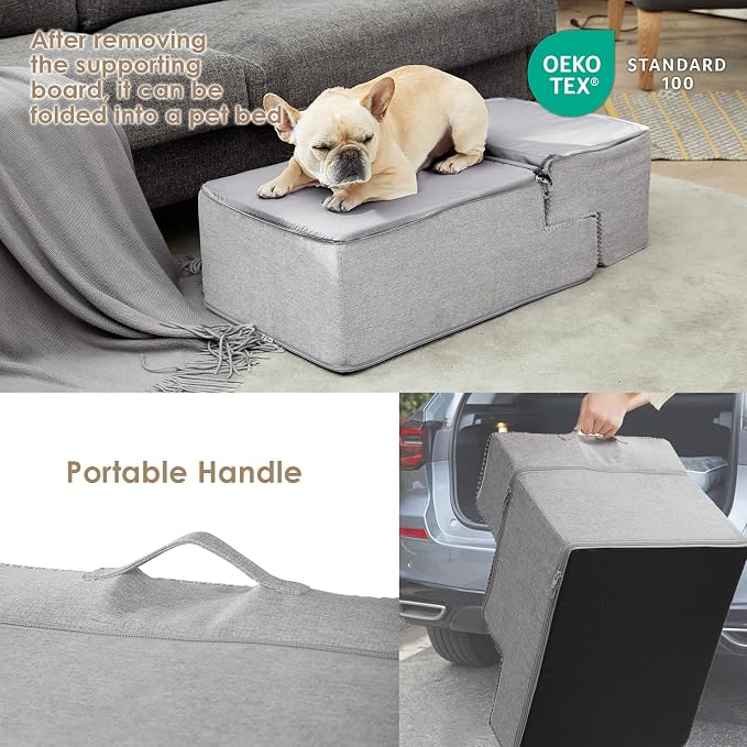 EHEYCIGA Dog Stairs for Bed 18" H, 4-Step Dog Steps for High Bed, Light Grey
