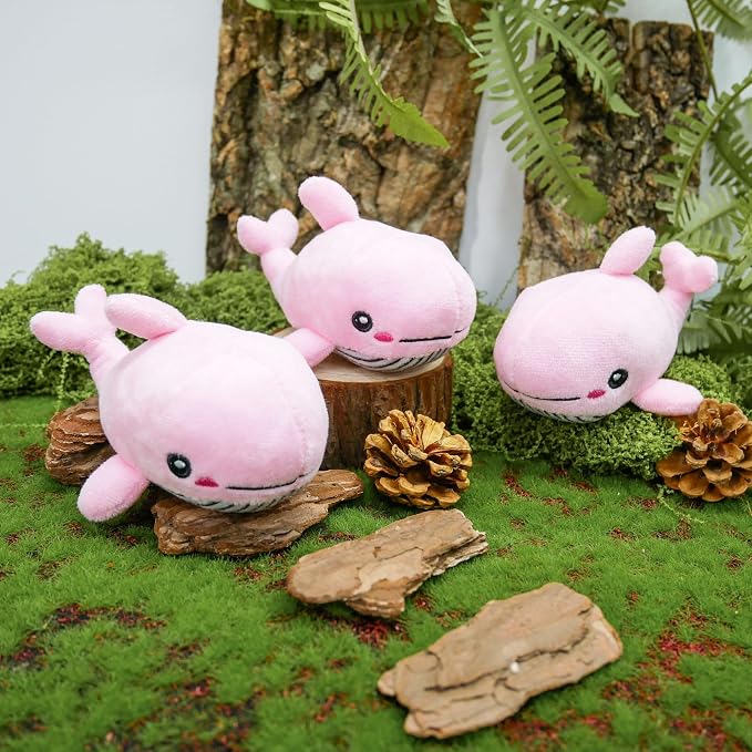 Dog Hide and Seek Toys Puppy Chew Squeaky Toys Plush Mushroom&Bamboo&Shell Hideout Stuffing with Squeakers Animals (3Pcs Squeaky Whale Pink)