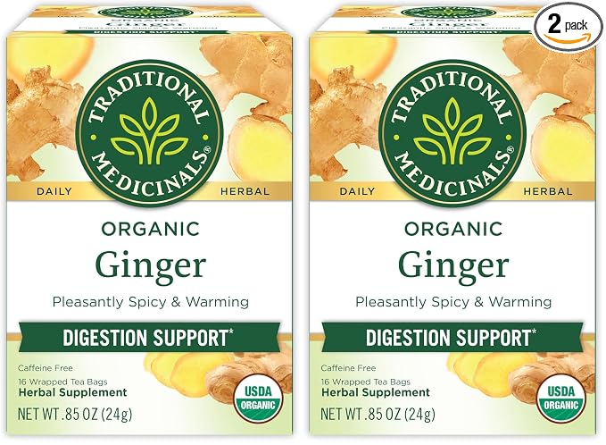 Traditional Medicinals Organic Ginger Herbal Tea, Promotes Healthy Digestion, (Pack of 2) - 16 Tea Bags