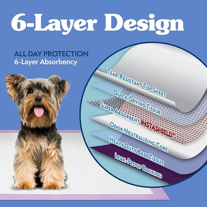 Simple Solution All Day Training Pads, Lavender Scented, 23"x24" 100 Count | Dog Training Pads, Puppy Potty Training, Housebreaking, Disposable Pee Pads, Floor Protection, Indoor Potty, Puppy Essentials