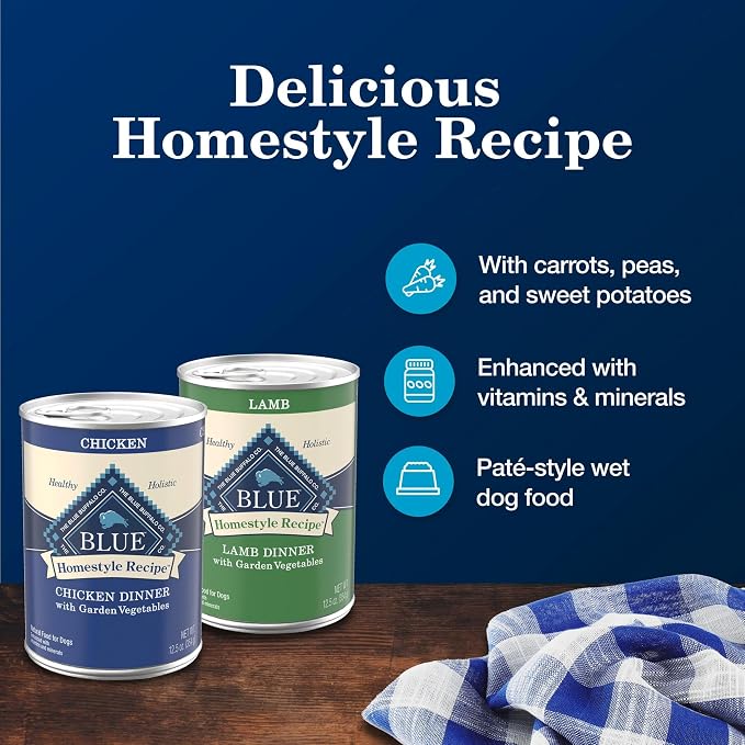 Blue Buffalo Homestyle Recipe Variety Pack Wet Dog Food, 12.5 oz, 6 ct | Chicken & Lamb (3 of Each), No Chicken By-Product, Corn, Wheat, or Soy
