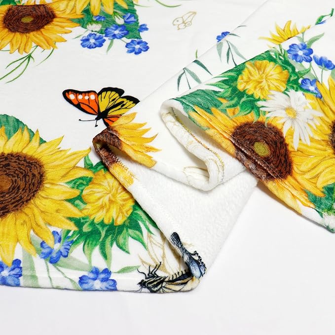 Sunflower Throw Blanket Ultra Soft Butterfly Floral Blanket Cozy Flannel Fleece Bed Blanket Lightweight Fuzzy Plush Flowers Couch Cover Sunflowers Gifts Throw Decor for Women Girls 60" X 80"