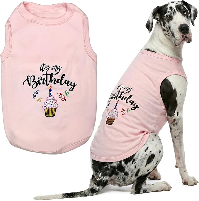 Parisian Pet Dog Shirt – 100% Cotton Shirts for Large Dogs – Pink Sleeveless Puppy Clothes – Lightweight and Breathable Dog Birthday Shirt – Girl Dogs Clothes - Stretchy Pet T Shirts