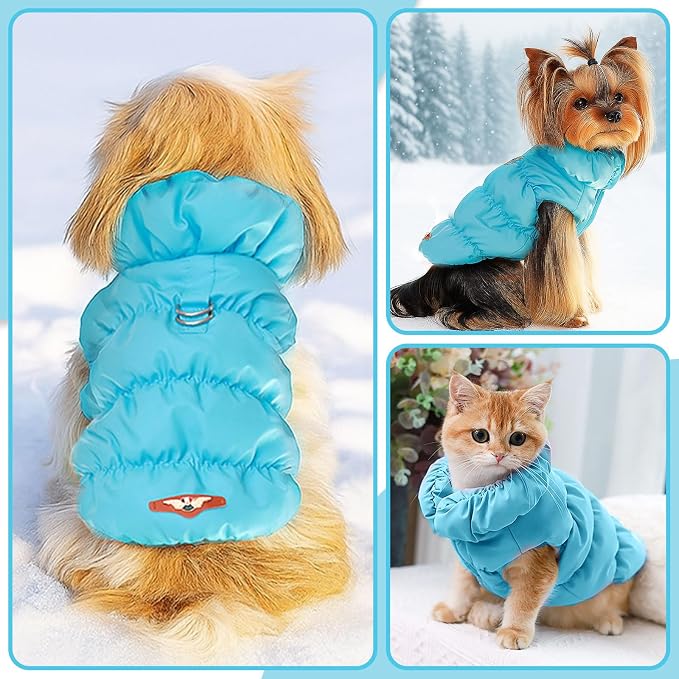 ABRRLO Winter Warm Dog Jacket for Small Medium Dogs Cat Cold Weather Coats with Harness Paded Dogs Fleece Vest Waterproof Windproof Dog Snow Jacket Pet Puppy Clothes (Blue,M)