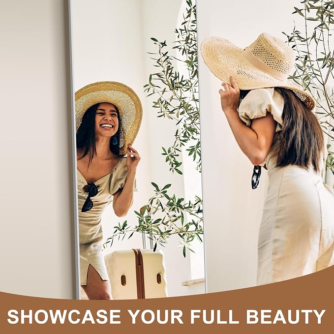 Arched Full Length Mirror with Stand, 69x24 Silver Floor Mirror | Aluminium alloy frame with HD float glass for distortion-free reflection. Free standing or wall mounted.