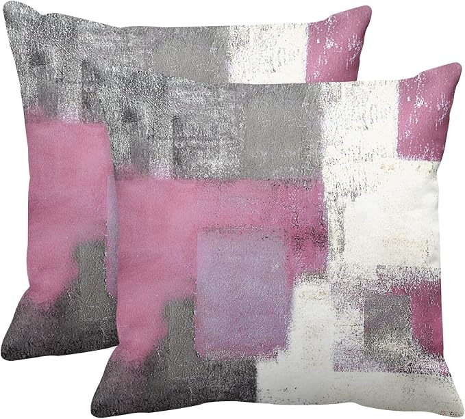 Emvency Throw Pillow Covers Set of 2, 18 x 18 Inch, Pink Line Gray | Abstract Modern Outdoor Decorative Square Pillow Cases Couch Cushion Case for Couch Bed Sofa Living Room Home Decor