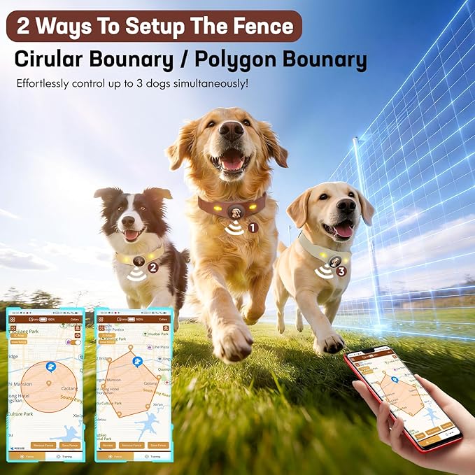 GPS Wireless Dog Collar Fence System with Free App Electric Dog Fence