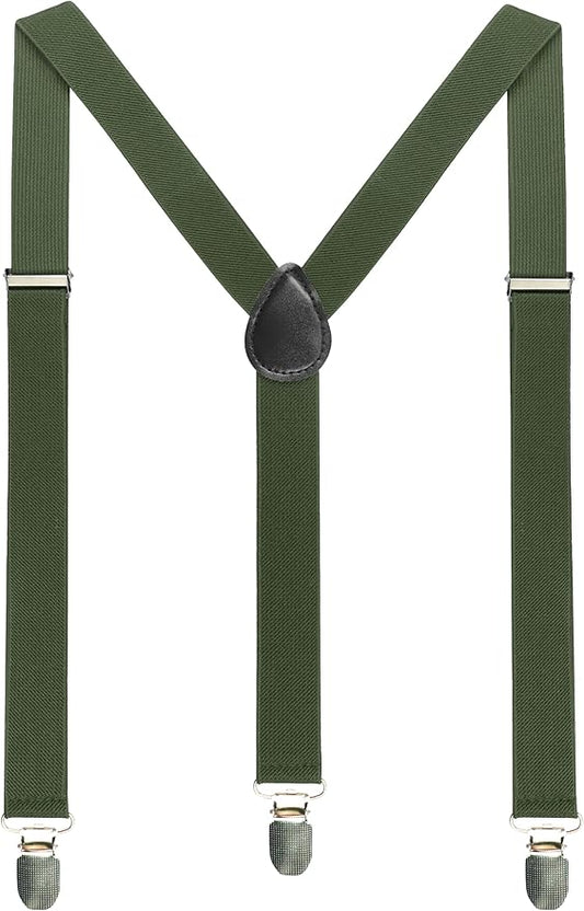 JEMYGINS Solid Color Mens Suspender with 3 Strong Clips Adjustable Braces