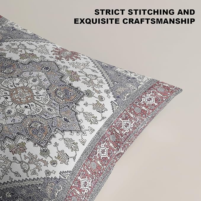 Boho Throw Pillow Covers 24x24 inch Set of 2,Soft Pillowcases Bohemia Carpet Printing Pattern Decorative Sofa Living Room Bed Square Pillow Case Cushion Cover-Reddish Blue