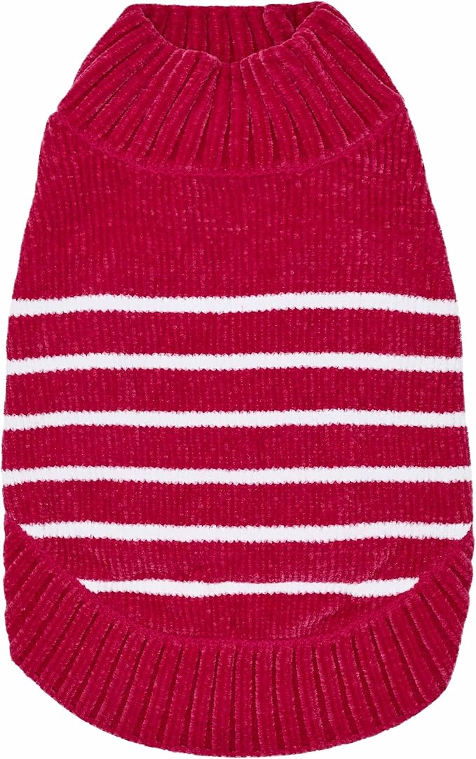 Blueberry Pet Cozy Soft Chenille Classy Striped Dog Sweater in Hot Pink, Back Length 18", Pack of 1 Clothes for Dogs