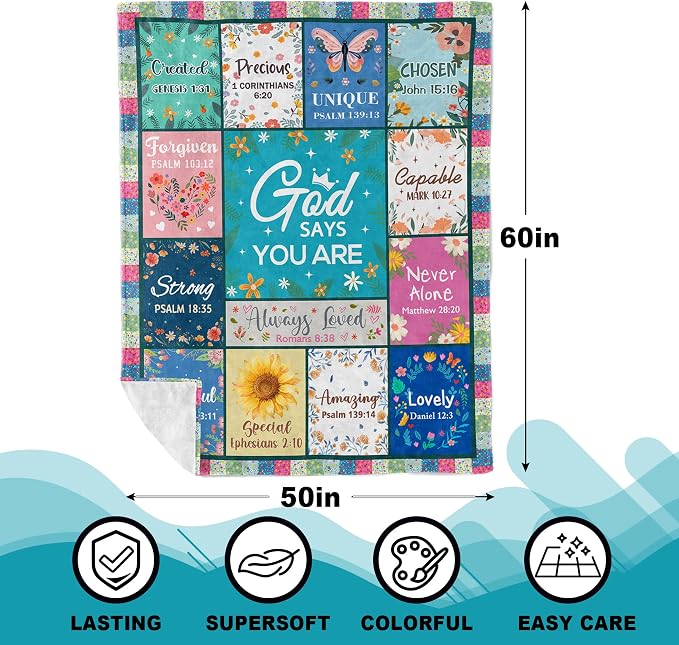 Christian Gifts for Women, Get Well Blanket with Flowers, Inspirational Birthday Gifts for Women, Gifts for Sister, Friend, Daughter, Mom, Soft Throw Blankets 60x50in