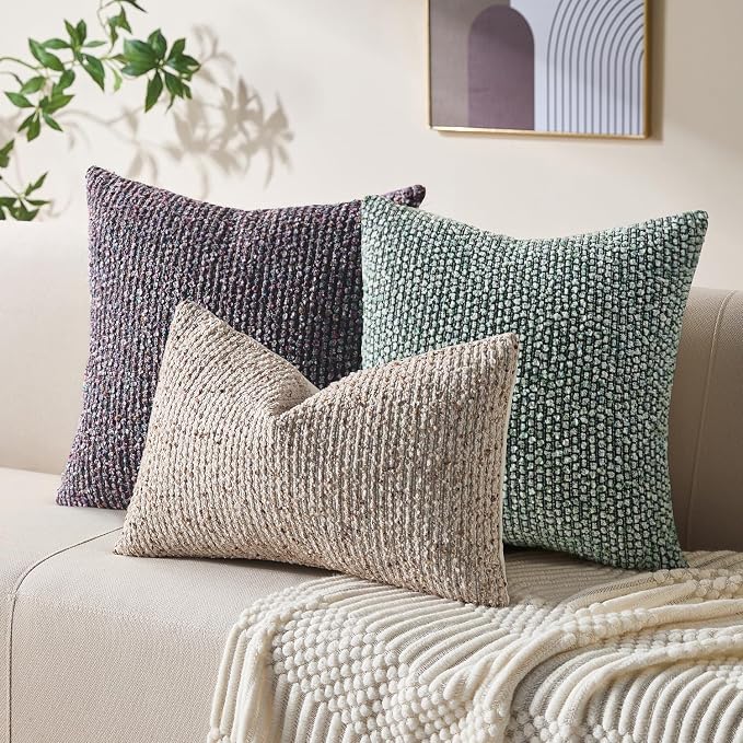 Allorry Soft Wool Decorative Throw Pillow Covers 20x20 Green SY011D20 | Cozy Soft Touch,Neutral Textured Boho Cushion Covers for Modern Farmhouse Sofa Bedroom Living Room Decor