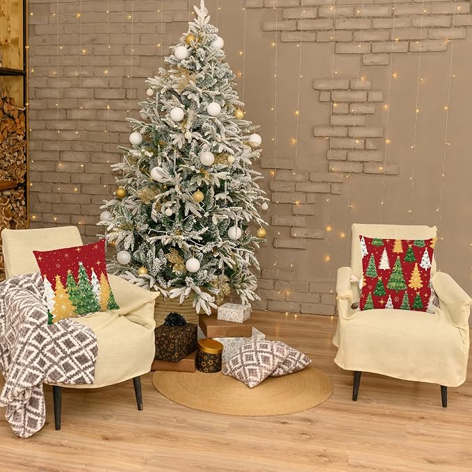 ONFAON Christmas Decorations - Christmas Pillow Covers 18 x 18 Inches Set of 4,Xmas Tree Throw Pillow Cases Winter Holiday Decor for Sofa Living Room