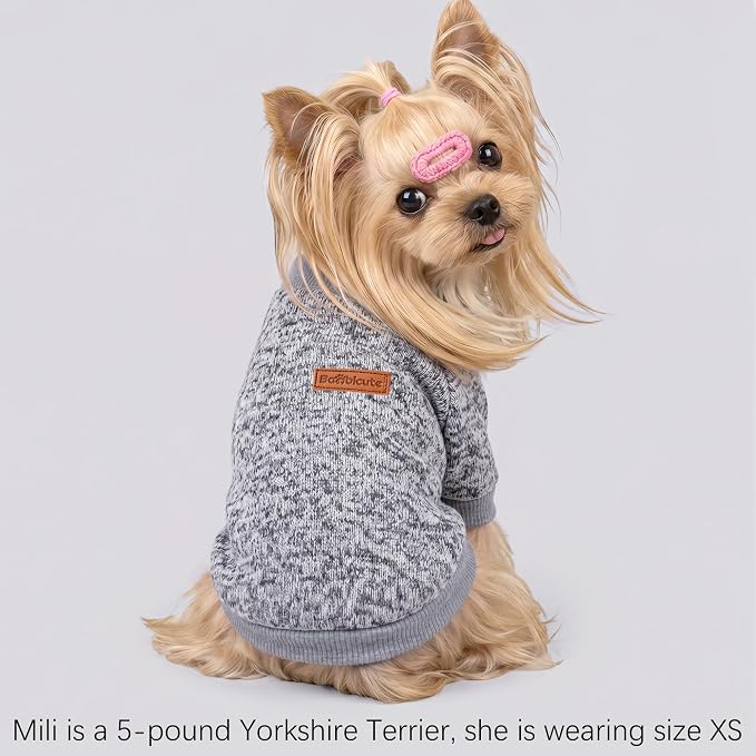 2 Pack Dog Sweaters for Small Dogs Girl Boy Winter Fleece Clothes Warm Soft Dog Sweatshirt Outfit for Dogs Cats Pet Apparel (Grey+Light Blue, M (Back: 13.7",Chest: 17.7", 10-14Ibs))