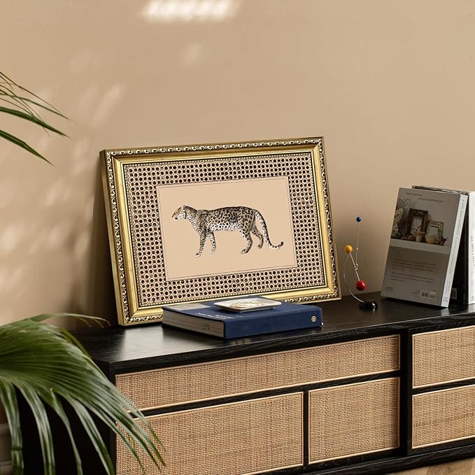 Vintage Leopard Wall Art Cheetah Safari Wall Decor Paintings, Wildlife Animal Poster Canvas Prints Aesthetic for Living Room Bedroom 8x10 inch Gold Framed