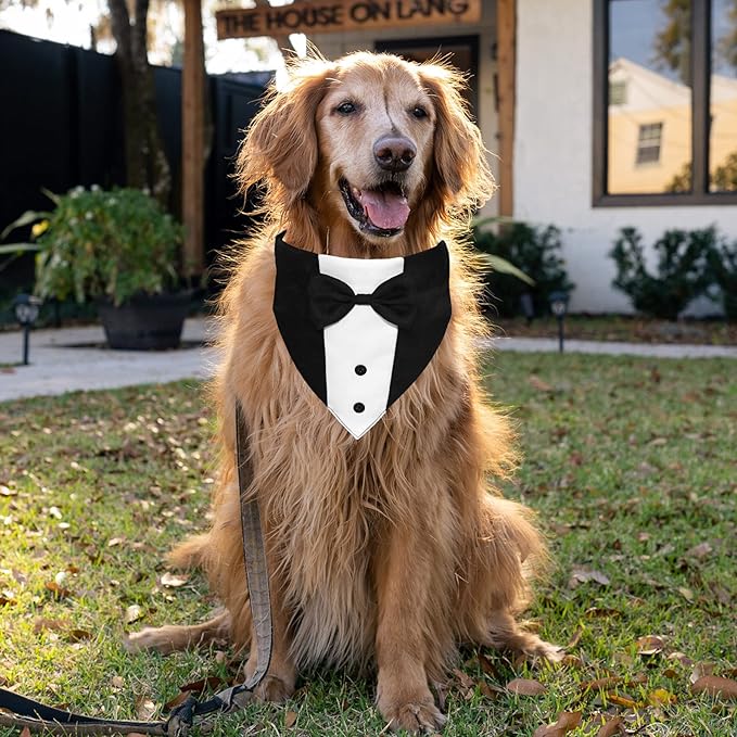 GOYOSWA Dog Tuxedo Suit Wedding Bandana Collar with Bow Tie, Adjustable Formal Dog Tux, Engagement Birthday Tuxedo for Small Medium Large Dogs Pets (Large: Neck 15”-25”) (Pack of 3)
