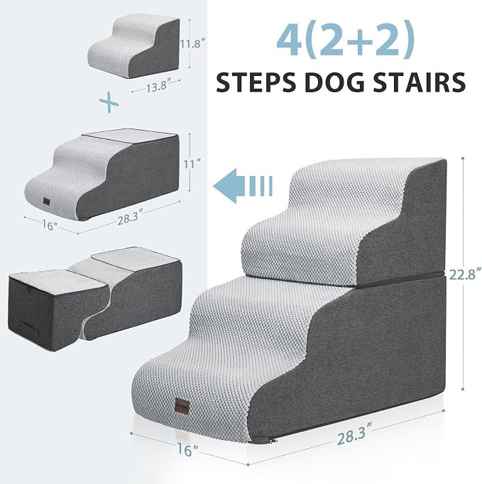 Garnpet Dog Stairs for High Beds, 4-Step Dog Steps for Small Dogs and Cats, Foldable Pet Stairs for High Bed Climbing, Non-Slip Balanced Pet Step Indoor, Dark Grey