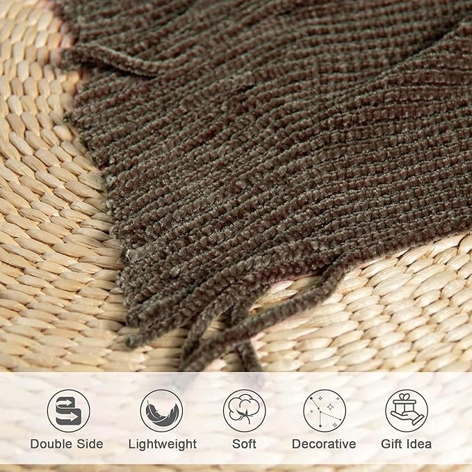 lifein Throw Blanket for Couch, Soft Boho Decor Bed Throw,Cozy Brown Knitted Chenille Small Farmhouse Lightweight Throw (Brown,50 * 60")