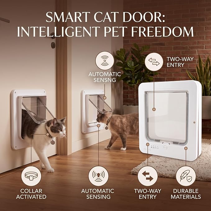SUNGOOYUE Smart Pet Door Plastic Electronic Cat Door 26 X 29.5cm App Controlled Secure Access with Timer Motion Sensor Collar Activation for Indoor Outdoor Cats and Dogs