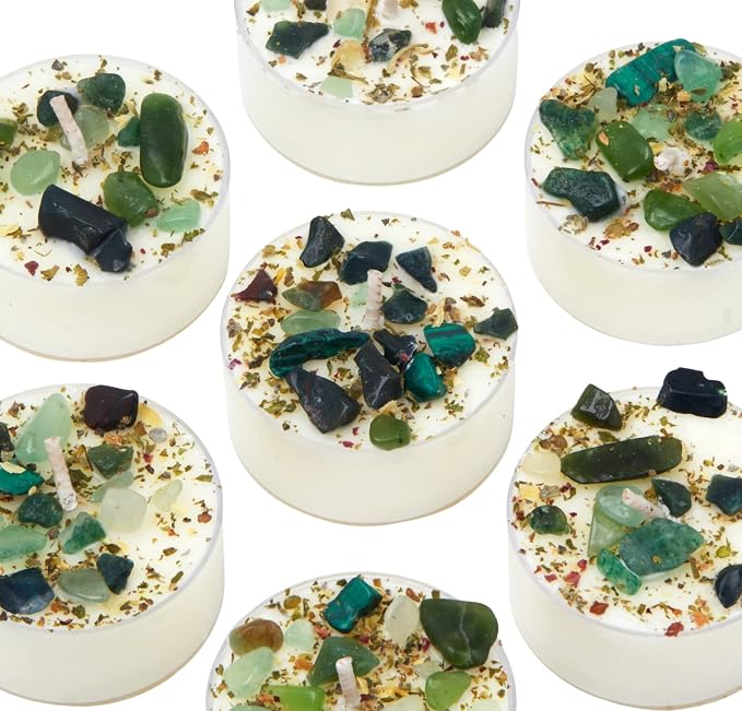 Heart Chakra Candle by New Moon Beginnings - Chakra Candles - Dried Flower, Herb, & Crystal Candles - Aromatherapy Candles - Soy Candle - Set of 6 Tealights