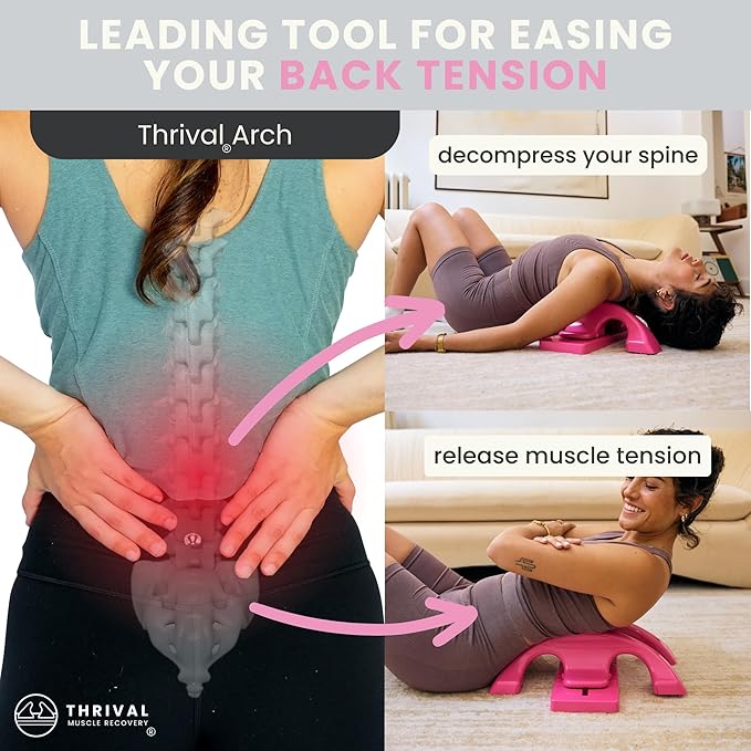 Thrival Arch Back Stretcher - Specialized Psoas Muscle Release Tool for Hip Flexor, Back, Glute, Iliacus, and Neck - Spine Decompressor, Trigger Point, and Myofascial Release – Pink