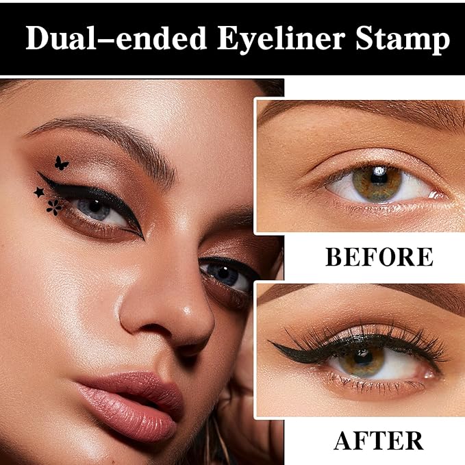 5Pcs Liquid Winged Eyeliner Stamp Pen Set, Dual-Ended Liquid Eyeliner for Perfect Wing Cat Eyes, Waterproof Smudge-Proof Stamp for All Eye Shapes (Star,Heart,Flower,Butterfly,Triangle)