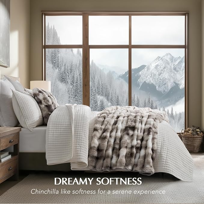 Faux Rabbit Fur Bubble Throw Blanket, 60"x80", Light Grey | Ultra Soft, Luxury Faux Rabbit Fur Throw, Thick Warm Bubble Blanket, Cozy Fluffy Reversible, for Bed, Couch, Chair, Sofa