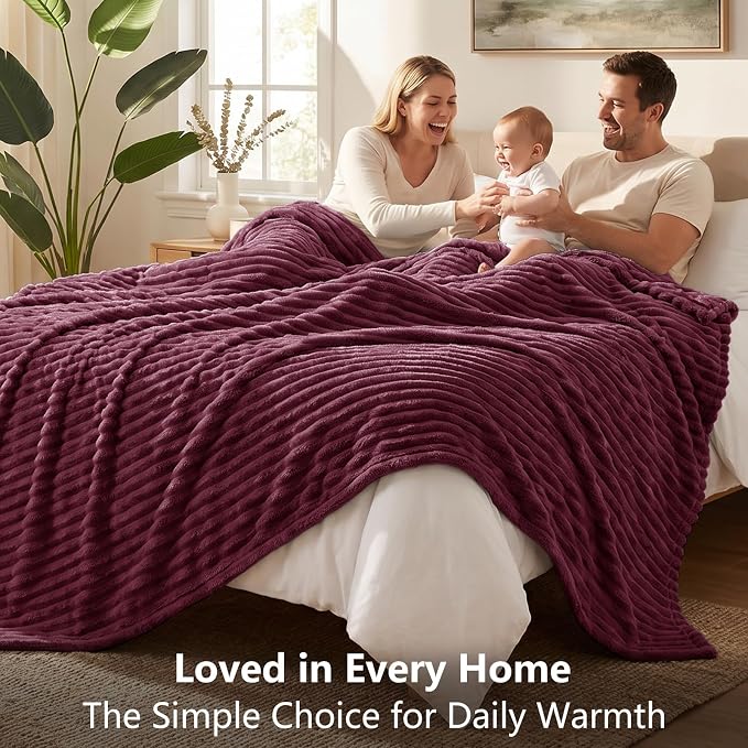 Burgundy Red Twin Blanket for Bed & Couch, 60 x 80 Inch | 300GSM Ribbed Fleece Blanket, Soft, Cozy & Lightweight, OEKO-TEX Certified, All-Season Use for Travel, Dorm & Home Decor