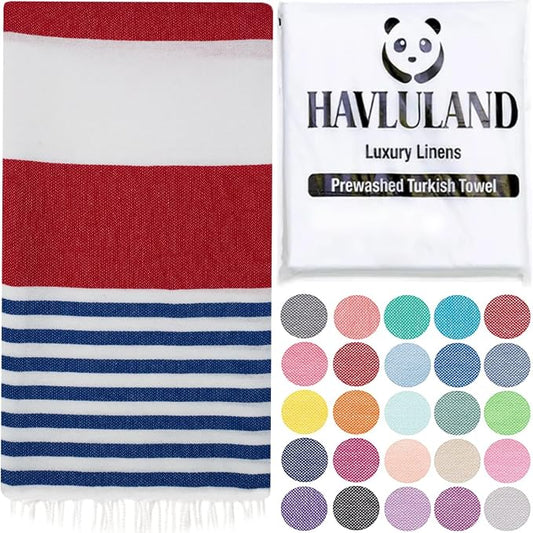 HAVLULAND Turkish Beach Towels, Oversized 40"x72" Turkish Bath Towel, Highly Absorbent Quick Dry Sand Free Beach Towels for Beach Pool Spa Gym Yoga Travel Camping Picnic Blanket - Red/Blue