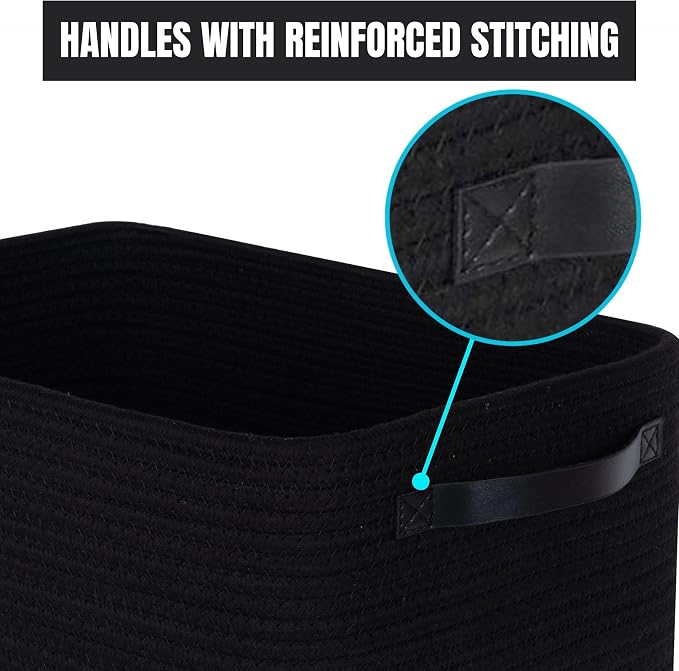 3-Pack Storage Baskets for Shelves, Decorative Baskets for Organizing, Woven Baskets for Storage, Book Basket Cube Bin Box, Pantry Closet, Shoe Organizer, Black / Black