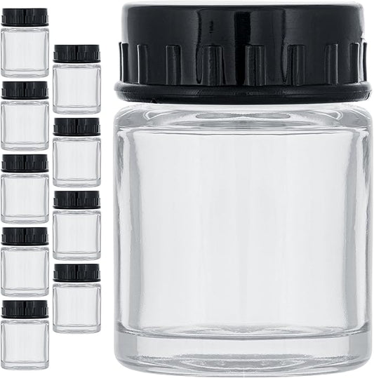 Master Airbrush (Pack of 10) TB-001 Empty 3/4 Ounce (22cc) Glass Jar Bottles with Plastic Lids - Replacement Jars, Paint Storage Bottles - Jars Screw Into Siphon Feed Airbrush Lid Adaptor Assemblies