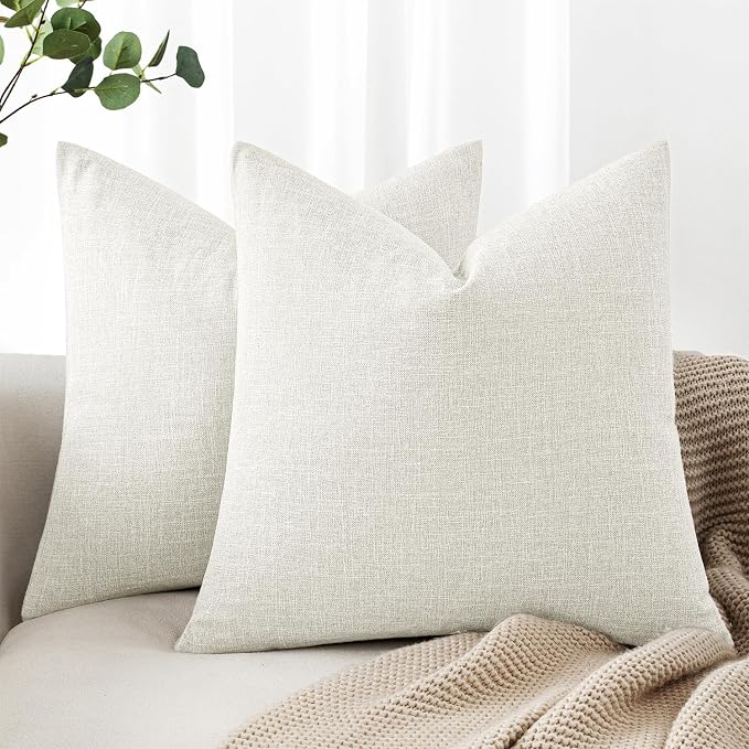 MIULEE Pack of 2 Decorative Linen Burlap Pillow Covers Farmhouse Boho Accent Pillowcases Modern Home Decor for Sofa Couch Bedroom Living Room 20x20 Inch Gray White