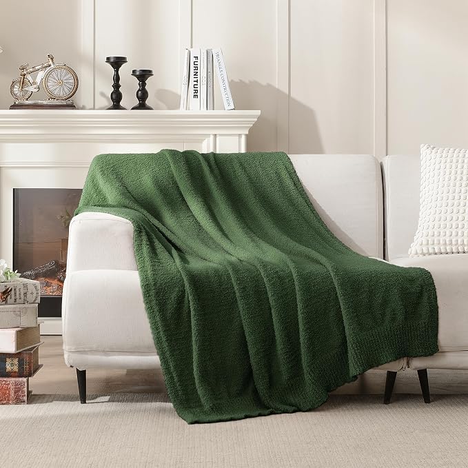 Emerald Green Throw Blanket for Bed, Super Soft Knit Blankets, Cozy Fleece Fuzzy Fluffy Plush Chenille Throws Blanket for Couch, Sofa, Dark Green, 60 x 80 inches