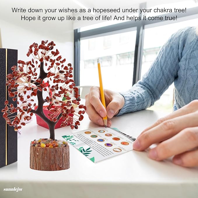 Crystal Tree of Life Red Chakra Stone, Birthday Gifts for Women, Mon, Gifts for Sister,Feng Shui Office Decor Tree for Postive Energy, Money, Good Luck, Christmas Decor, Spiritual Gifts