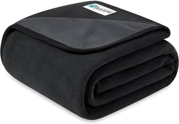 PetAmi Waterproof Dog Blanket for Couch, Pee Proof Reversible Cat Blanket for Sofa Bed Furniture Protector, Soft Fleece Washable Pet Throw for Dogs Cats Puppies Kittens, 60x80 Black Gray