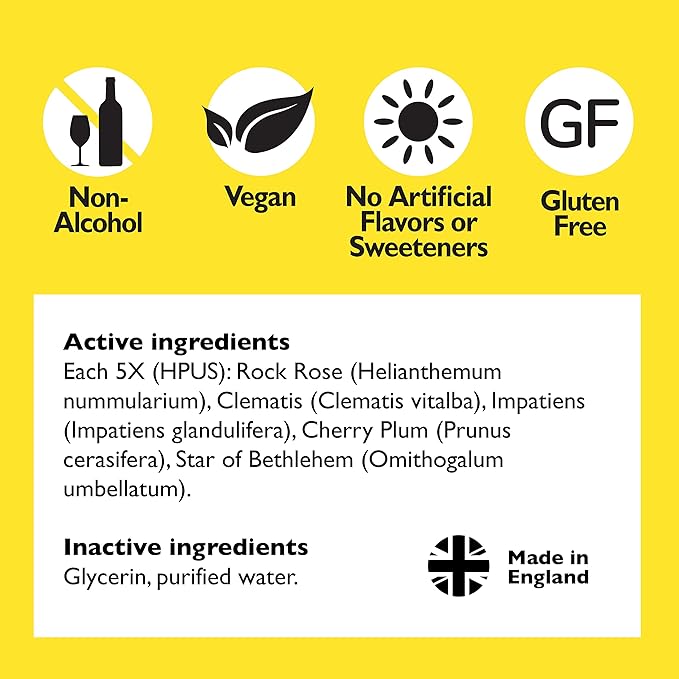 RESCUE Bach Remedy Dropper 20mL, Natural Stress Relief, Homeopathic Flower Essence, Vegan, Gluten & Sugar-Free, Non-Habit Forming (Non-Alcohol Formula)