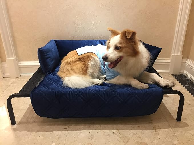Brilliant Sunshine Dark Blue Velvet Dog Sofa Slipcover, Medium | Calming Pet Couch Bed with Removable & Washable Cover, Funiture Protector & Bed Mat for Dogs, Pets, Cats, 30"×32"×8"