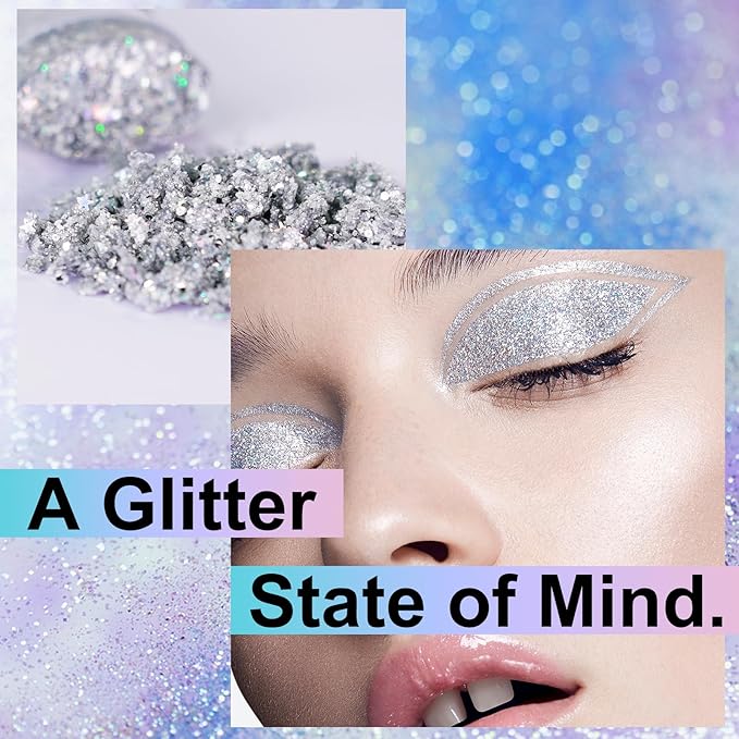 Silver Hair Glitter Stick, Christmas Body Glitter Stick, Waterproof & Long Lasting, Face Glitter Gel Makeup with Sparkle for Concerts Music Rave Festival Party Shimmer Accessories