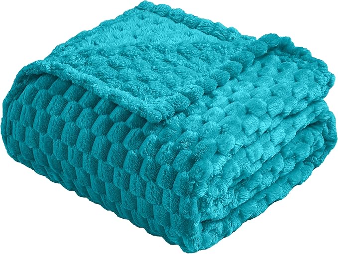 Vessia Flannel Fleece Throw Blanket(50x70 inch), 3D Jacquard Teal Fuzzy and Warm Blanket for Couch,Sofa,Bed,Chair, 300GSM Super Soft Touch Cozy Lightweight Throw for All-Season Home Decor