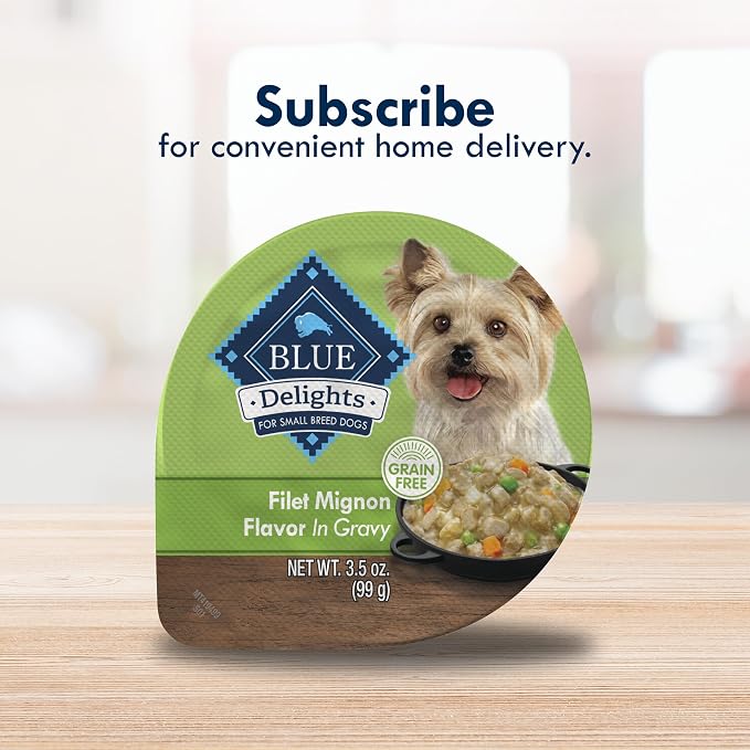 Blue Buffalo Delights Filet Mignon Small Breed Wet Dog Food, 3.5 oz, 12 ct | Grain-Free, Real Beef First, in Hearty Gravy, No Corn, Wheat, or Soy