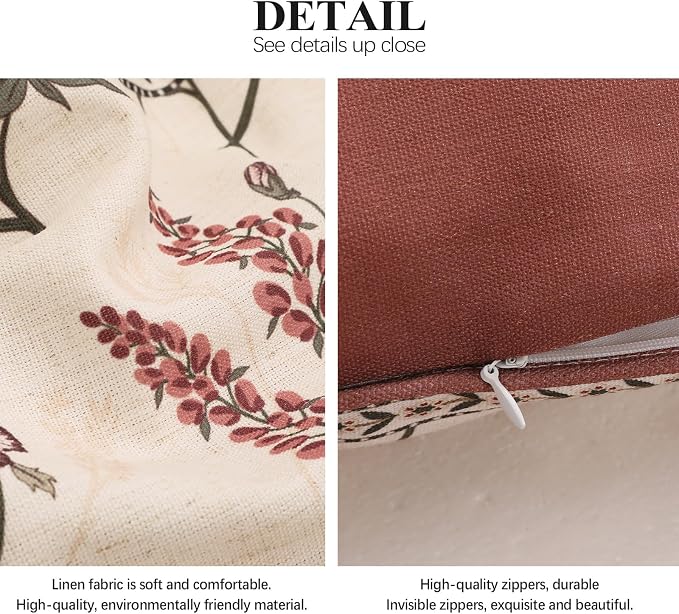 Designer Linen Throw Pillow Cover,Set of 2,28"x12"-Helena A | Elegant French Rectangle Pillow Cover,Concealed Zipper Design,Floral Pattern,Sofas,Bedroom,Living Room,Lounge Chairs